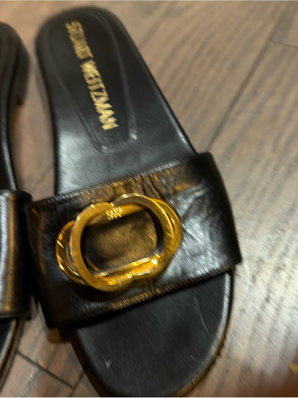 Stuart Weitzman Black Leather Knot-Detail Slide Sandals sz 9 - Picture 3 of 3
